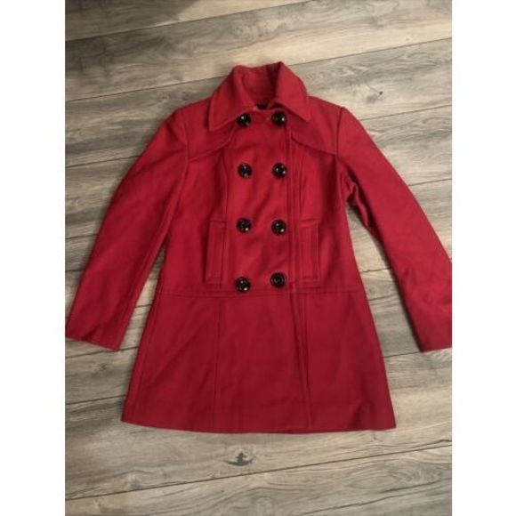 Nine West Jackets & Blazers - Nine West Wool Blend Pea Coat Jacket Peacoat Women’s Size 6 Red Holiday Winter